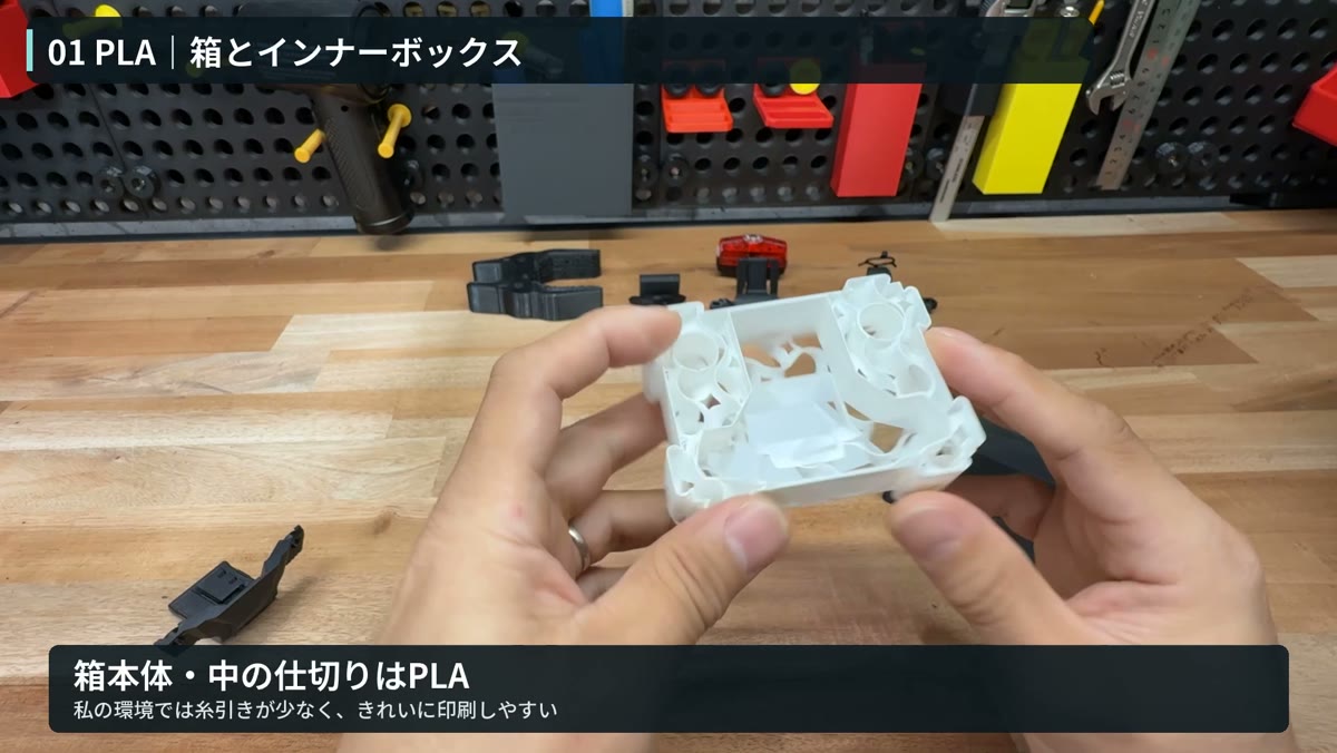 動画内で説明するPLA製の箱とインナーボックス