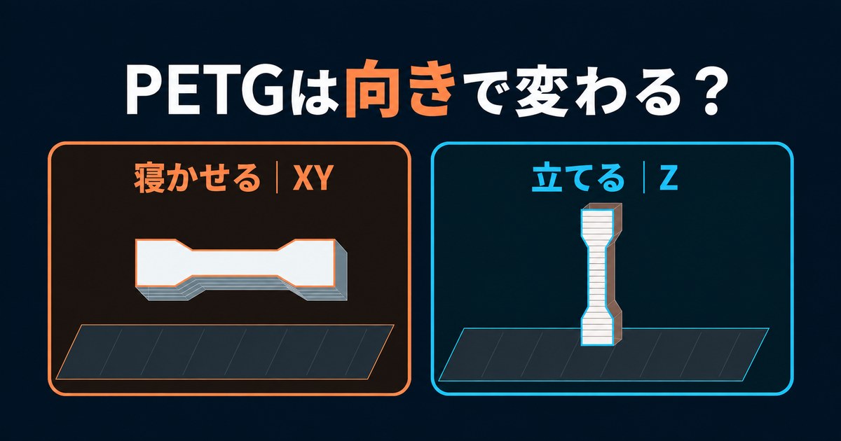 PETGは造形方向で強度が変わるかをXY方向とZ方向で比較